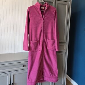 LL Bean Zipper Bathrobe Housecoat Cozy Full Length Size Small Raspberrry Pink